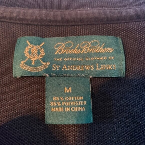 Brooks Brothers Medium Black Striped Golf Polo St Andrews Links - Picture 4 of 4